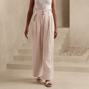 Banana Republic Women's Linen Blend Paperbag Wide Leg Pant- Size 10